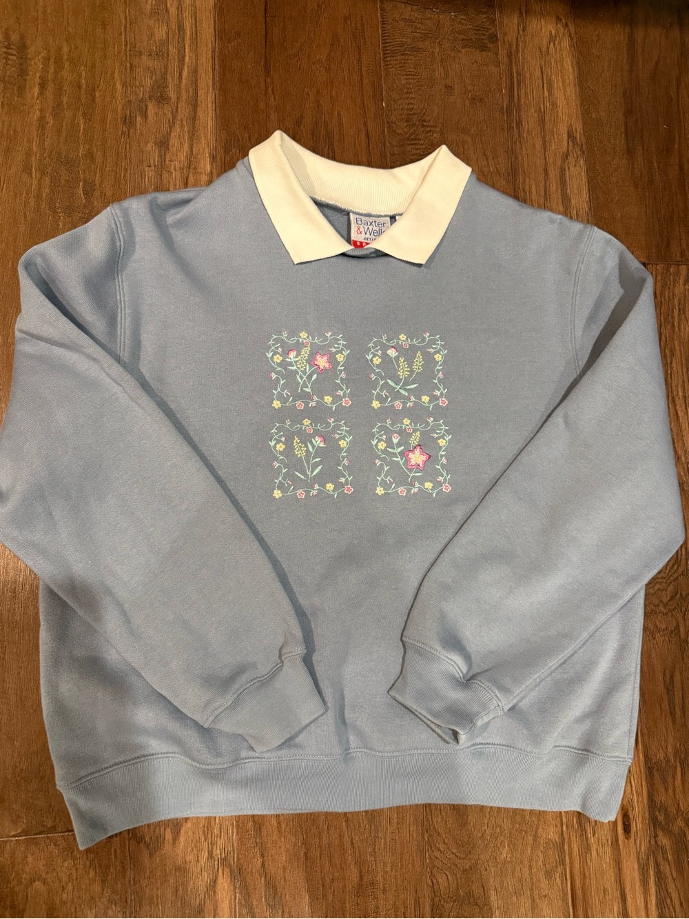 Vintage 90s Grandma-Core Spring Floral Embroidered Collared Sweatshirt PM - Picture 7 of 9